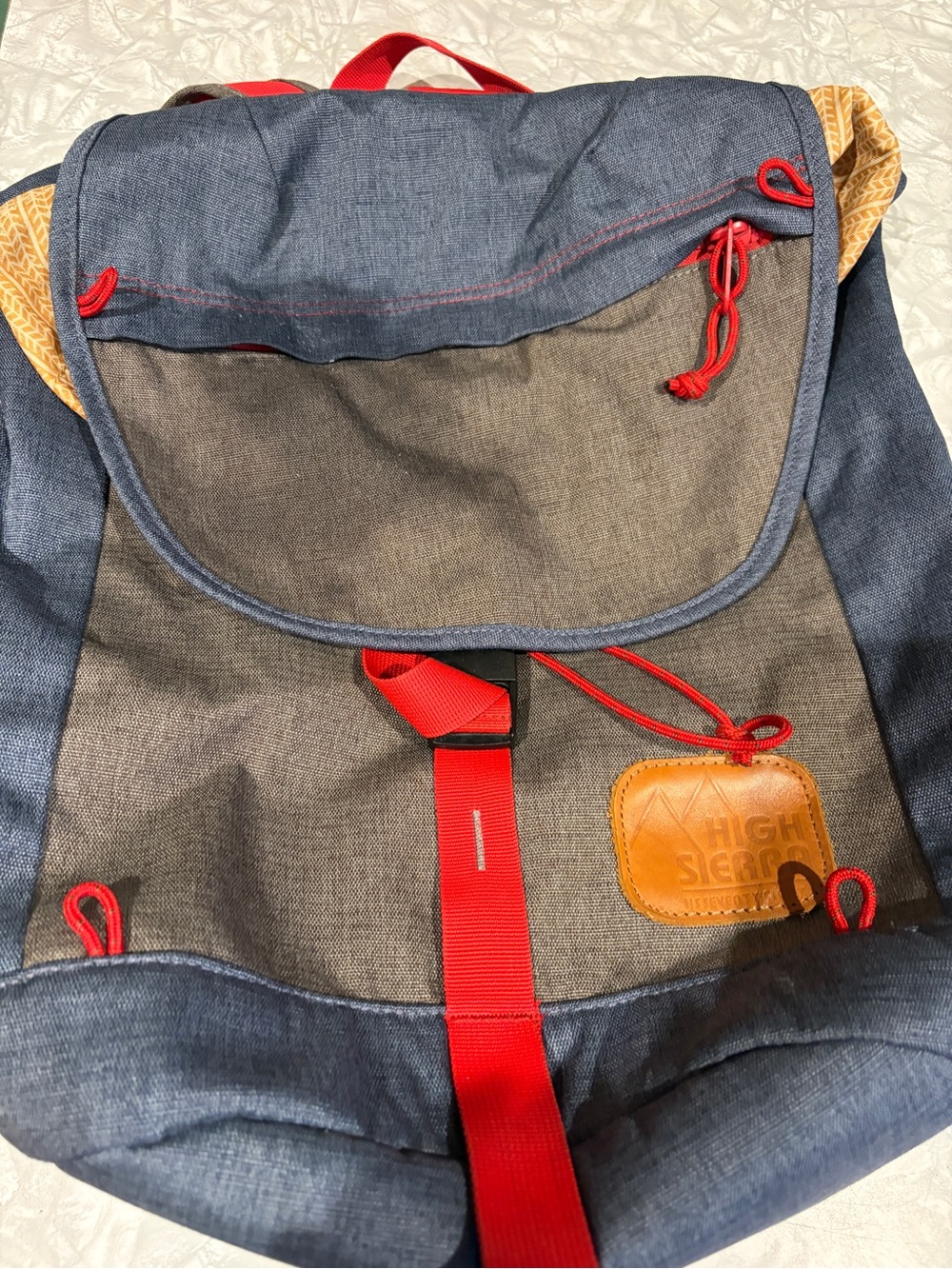 1978 High Sierra Blue and Red Canvas Backpack with draw string